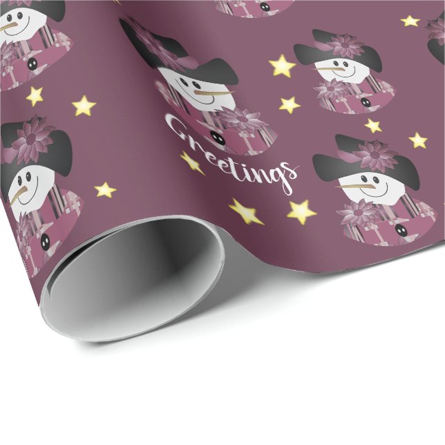 Papel De Regalo Snowmen decorativo de ciruelas (Esquina del rollo)