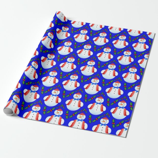 Papel De Regalo Snowmen y Holly sonrientes (Desenrollado)