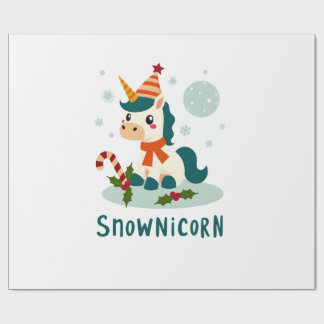 Papel De Regalo Snownicorn Unicornio Lindo Muñeco de Nieve Navidad
