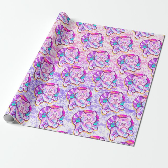 Papel De Regalo Snowowley Tiger Cute Neon Kidcore (Desenrollado)