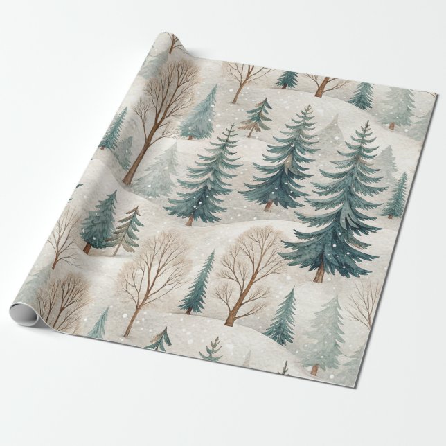 Papel De Regalo Snowy Forest Pattern – Peaceful Winter Landscape (Desenrollado)