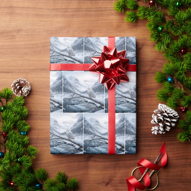 Papel De Regalo Snowy Owl On a Winter Tree Branch (Regalo de vacaciones)