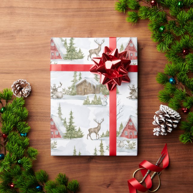 Papel De Regalo Snowy Winter Cabin | Animales de Woodland (Regalo de vacaciones)