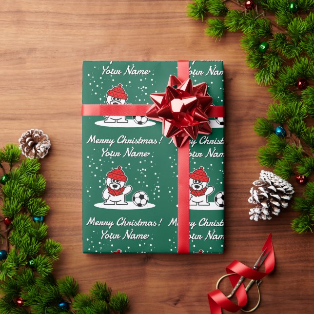 Papel De Regalo Soccer player polar bear cartoon kid's Christmas (Regalo de vacaciones)