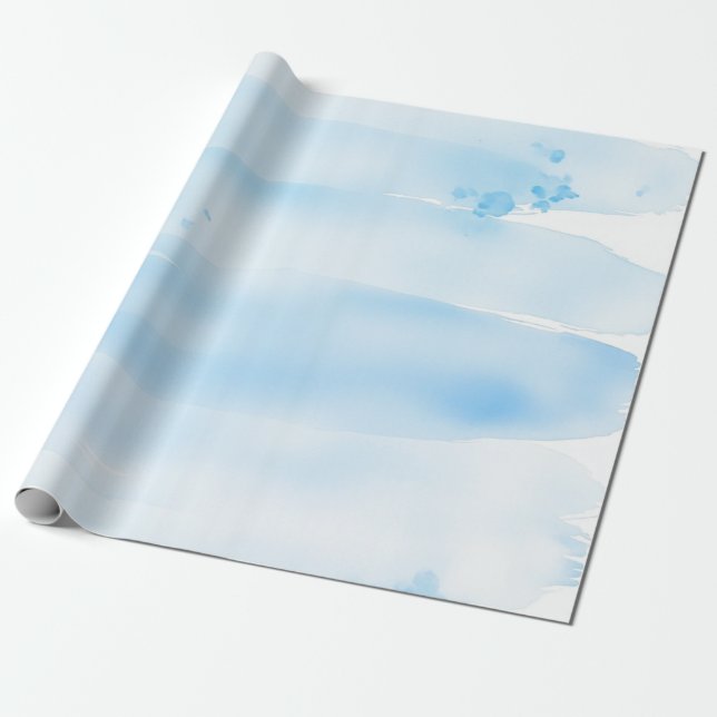 Papel De Regalo Soft Blue Watercolor Brush Strokes (Desenrollado)