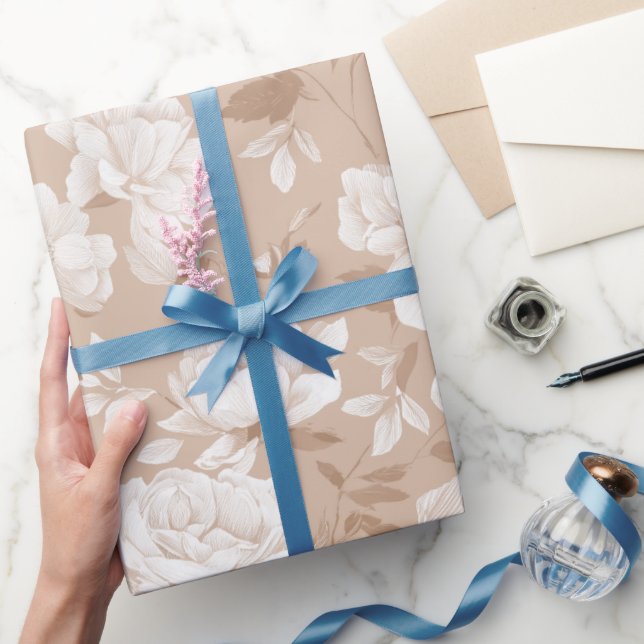 Papel De Regalo Soft Neutral Rose Beige Floral Pattern (Regalar)