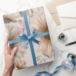 Papel De Regalo Soft Neutral Sunflower Cream Floral Pattern