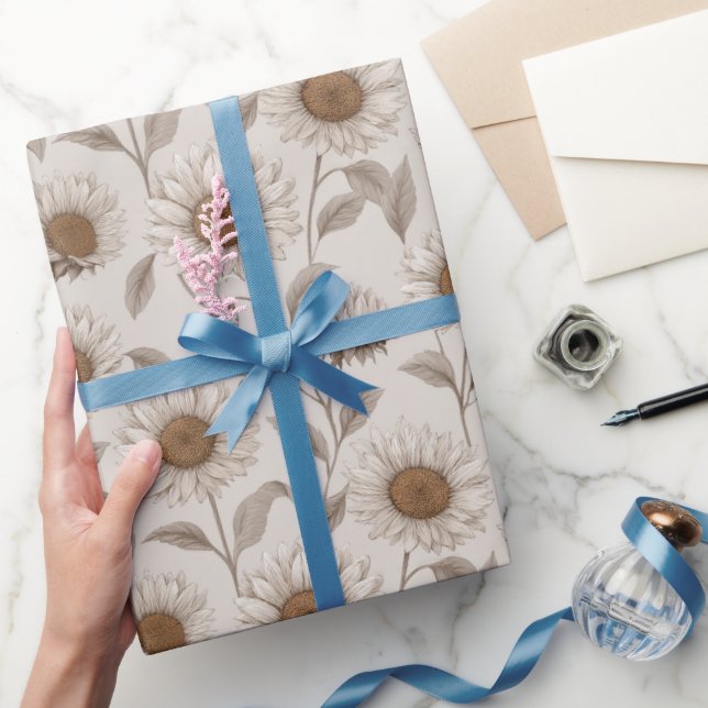 Papel De Regalo Soft Neutral Sunflower Cream Floral Pattern (Regalar)