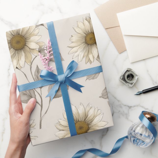 Papel De Regalo Soft Neutral Sunflower Cream Floral Pattern (Regalar)