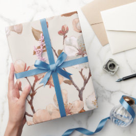 Papel De Regalo Soft Peach Blossom Ivory Floral Pattern