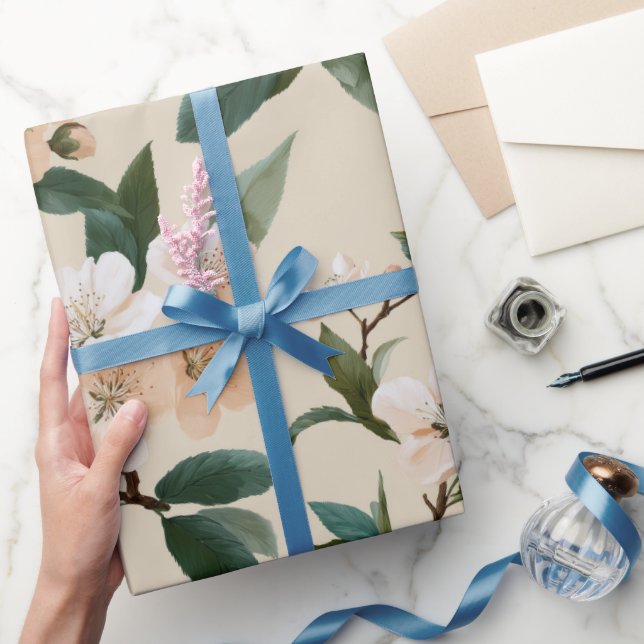 Papel De Regalo Soft Peach Blossom Ivory Floral Pattern (Regalar)