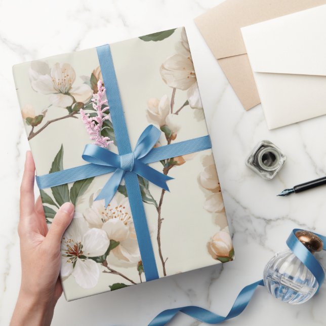 Papel De Regalo Soft Peach Blossom Ivory Floral Pattern (Regalar)
