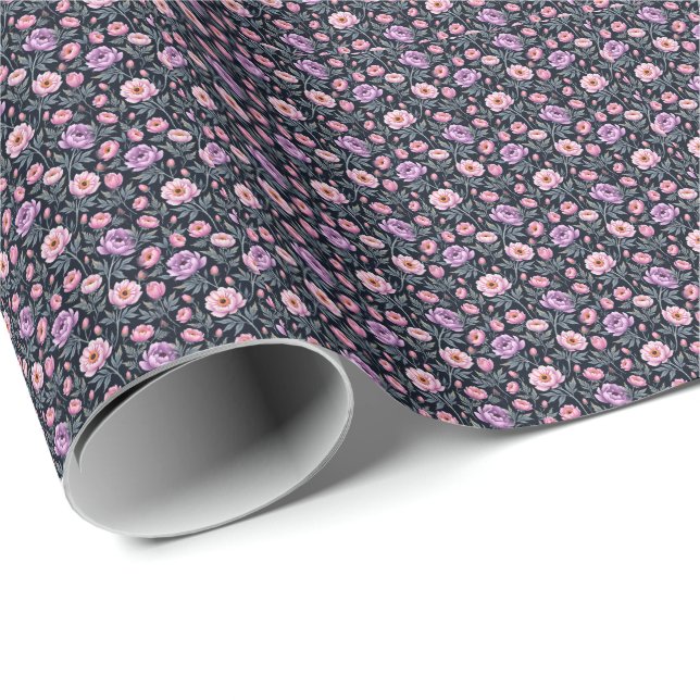 Papel De Regalo Soft Purple and Pink Floral (Esquina del rollo)