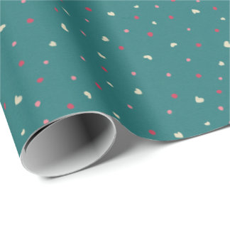 Papel De Regalo Soft Red & Green Polka Dots with Golden Hearts