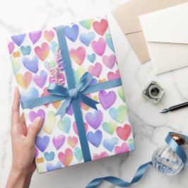 Papel De Regalo Soft Watercolor Pastel Hearts Valentine Wrap
