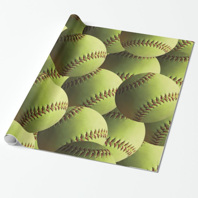 Papel De Regalo Softball amarillo cubierto (Desenrollado)