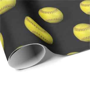 Papel De Regalo softball amarillo en negro