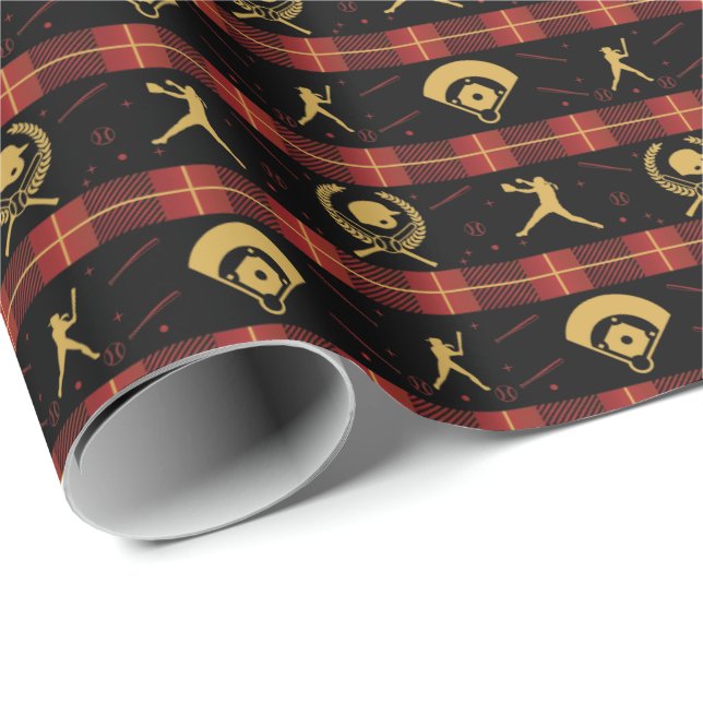 Papel De Regalo Softball femenino - cheque rojo de Navidades (Esquina del rollo)