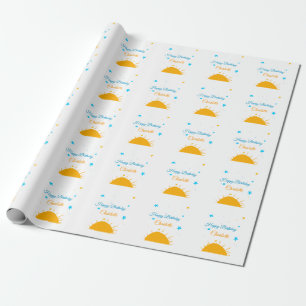 Papel De Regalo Sol amarillo estrellas azules feliz cumpleaños aña