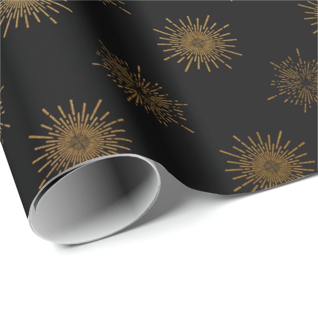 Papel De Regalo Sol dorado negro estropea galaxia Moda elegante (Esquina del rollo)
