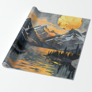 Papel De Regalo Sol Dorado Sobre Montañas Nevadas – Boho Salvaje