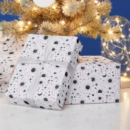 Papel De Regalo Sol Luna Estrellas Celestiales Negro y Dorado
