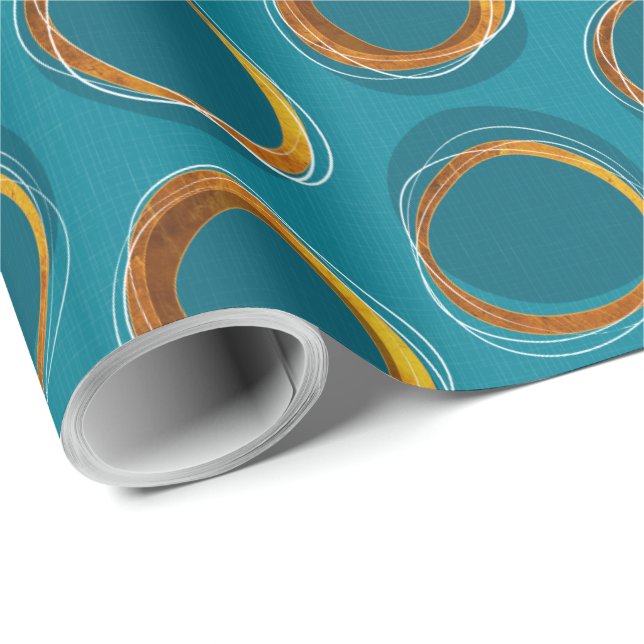 Papel De Regalo Solar Eclipse Mid-Century Modern - Blue and Gold (Esquina del rollo)