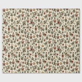 Papel De Regalo Soldado Cascanueces Navideño Vintage Floral