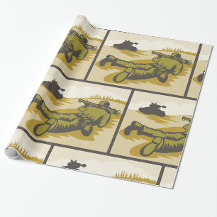 Papel De Regalo Soldado y tanque de bazuca de la Segunda Guerra Mu