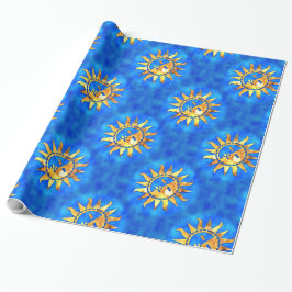 Papel De Regalo Soles del oro en el agua azul