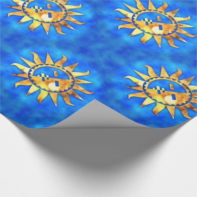 Papel De Regalo Soles del oro en el agua azul (Esquina)