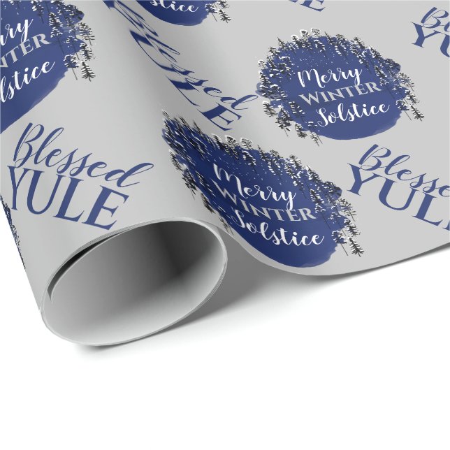 Papel De Regalo Solsticio de invierno azul y gris amargo bendecido (Esquina del rollo)
