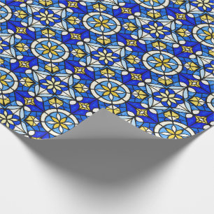 Papel De Regalo Sombras de azul y amarillo al estilo de vitral