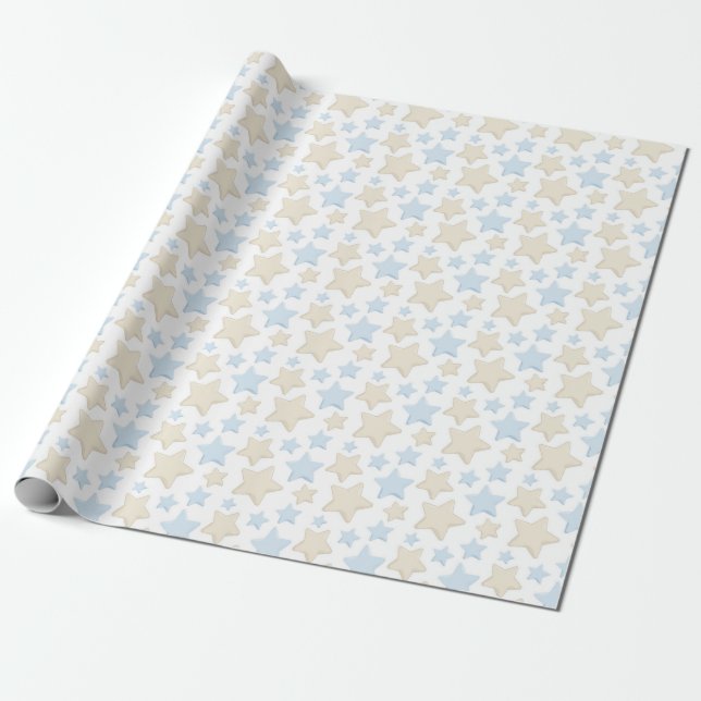 PAPEL DE REGALO SOMBRAS DE ESTRELLAS AZULES Y TÁN (Desenrollado)