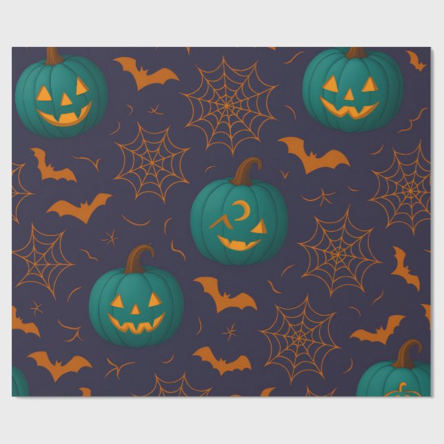 Papel De Regalo Sombras encantadas - Halloween Verde azulado y con (Superficie plana)