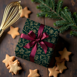 Papel De Regalo Sombreado patrón de horneado de oro y Navidades ve