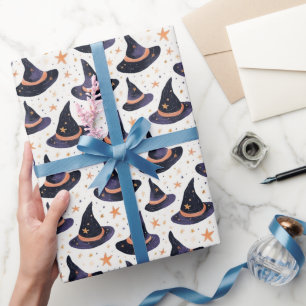 Papel De Regalo Sombrero de Bruja Mística y Estrellas de Halloween