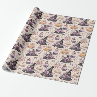 Papel De Regalo Sombrero de Bruja Poción Calabaza Acuarela Regalo 