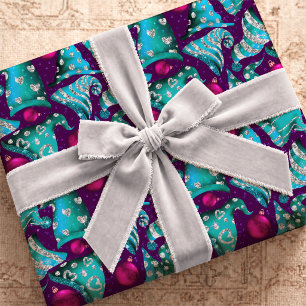 Papel De Regalo Sombrero de Gnomo de Navidad con Brillo Turquesa d
