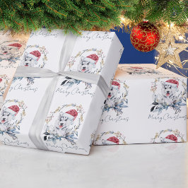 Papel De Regalo Sombrero de Santa Husky Perro Navidad Personalizad