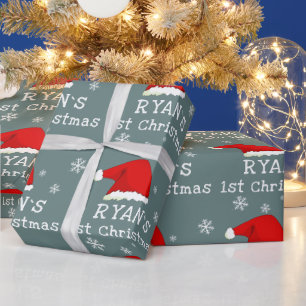 Papel De Regalo Sombrero de Santa Rojo de la Primera Navidad del B