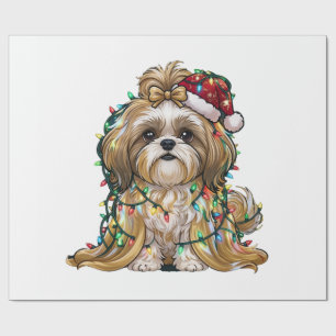Papel De Regalo Sombrero de Santa Shih Tzu Luces de Navidad Divert