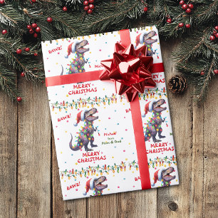 Papel De Regalo Sombrero de Santa T-Rex Dinosaurio Navidad Niños