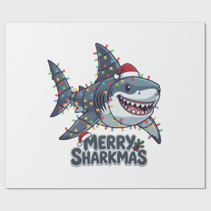 Papel De Regalo Sombrero de Santa Tiburón Luces de Navidad Feliz S