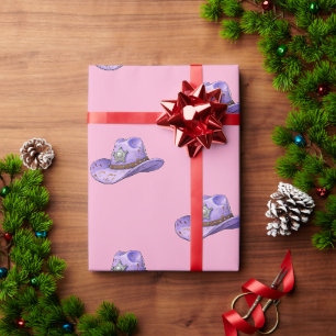 Papel De Regalo Sombrero de vaquera morado claro - Fondo rosa