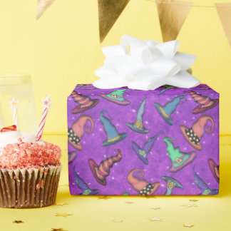 Papel De Regalo Sombreros de Bruja de Halloween en Rosa Fucsia