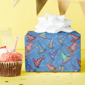 Papel De Regalo Sombreros de Bruja de Halloween sobre Azul