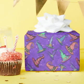 Papel De Regalo Sombreros de Bruja de Halloween sobre Morado