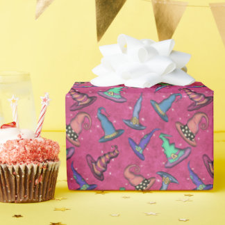 Papel De Regalo Sombreros de Bruja de Halloween sobre Rosa
