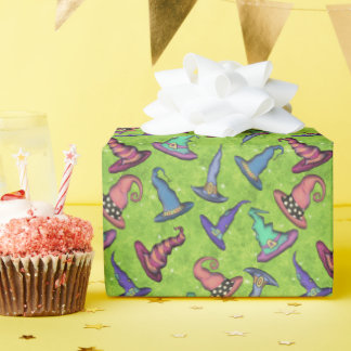 Papel De Regalo Sombreros de Bruja de Halloween sobre Verde Lima